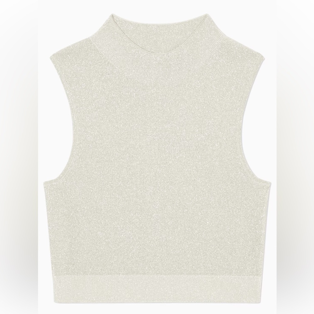 COS Cropped Knitted Shiny Cream High Neckline Sleeveless Top Size XS - Picture 4 of 13